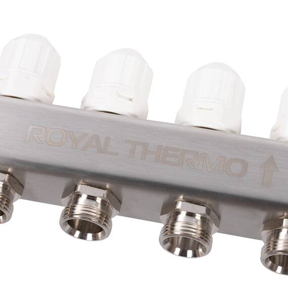 Коллектор Royal Thermo нерж. в сборе универсальный 1" ВР-3/4" НР с автомат. воздухоотвод-ми 5 вых., фото , изображение 7