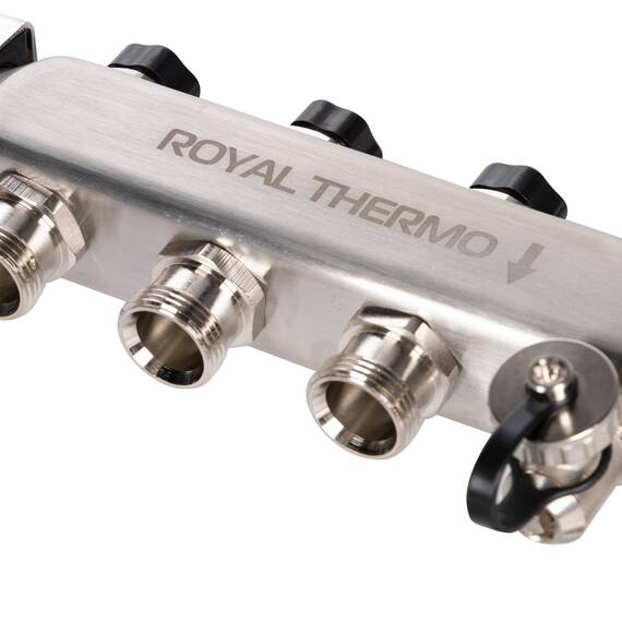 Коллектор Royal Thermo нерж. в сборе универсальный 1" ВР-3/4" НР с автомат. воздухоотвод-ми 3 вых., фото , изображение 6