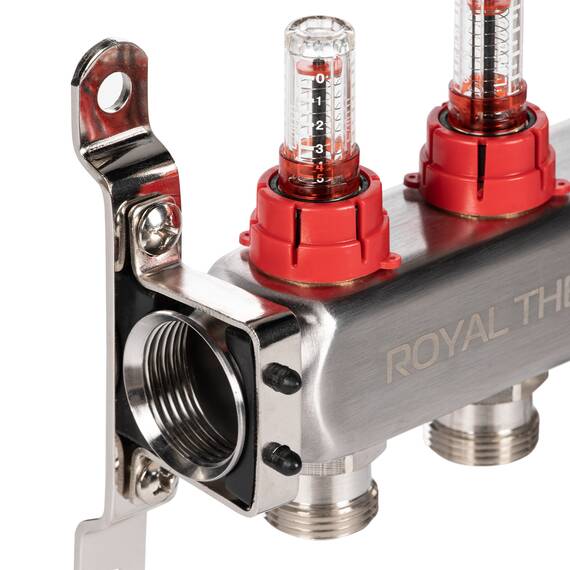 Коллектор Royal Thermo нерж. в сборе с расходомерами 1" ВР-3/4" НР с автомат. воздухоотвод-ми 5 вых., фото , изображение 3