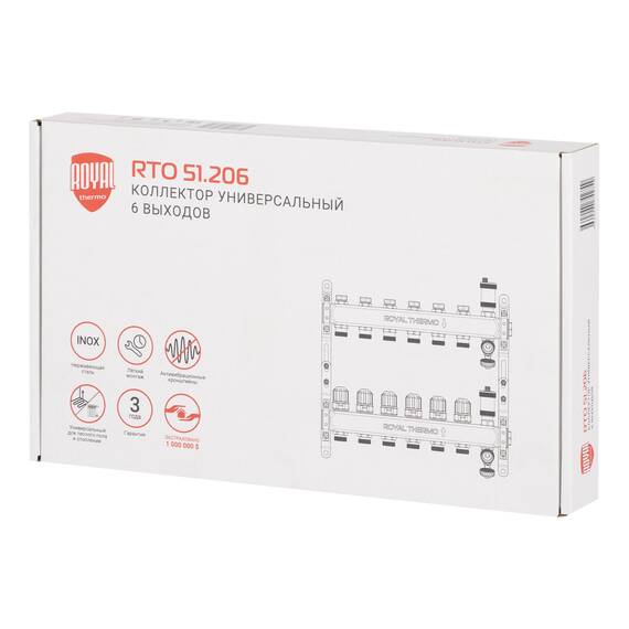 Коллектор Royal Thermo нерж. в сборе универсальный 1" ВР-3/4" НР с автомат. воздухоотвод-ми 6 вых., фото , изображение 9