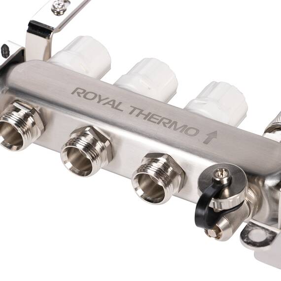 Коллектор Royal Thermo нерж. в сборе универсальный 1" ВР-3/4" НР с автомат. воздухоотвод-ми 3 вых., фото , изображение 7