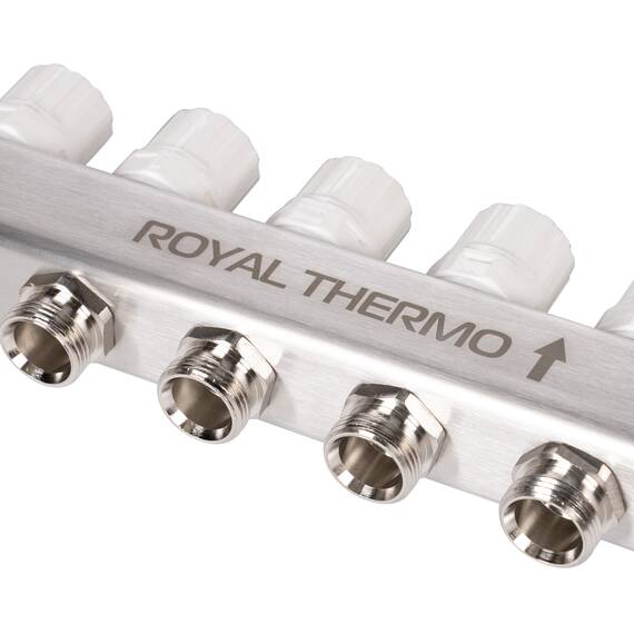 Коллектор Royal Thermo нерж. в сборе с расходомерами 1" ВР-3/4" НР с автомат. воздухоотвод-ми 5 вых., фото , изображение 7