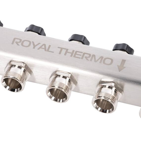Коллектор Royal Thermo нерж. в сборе универсальный 1" ВР-3/4" НР с автомат. воздухоотвод-ми 5 вых., фото , изображение 6