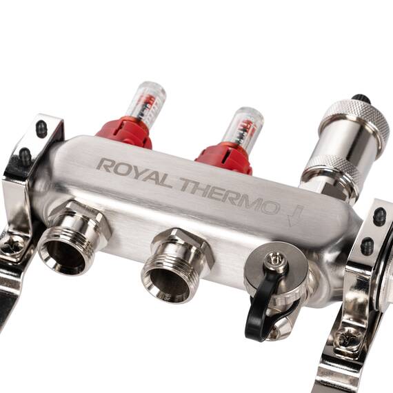 Коллектор Royal Thermo нерж. в сборе с расходомерами 1" ВР-3/4" НР с автомат. воздухоотвод-ми 2 вых., фото , изображение 6