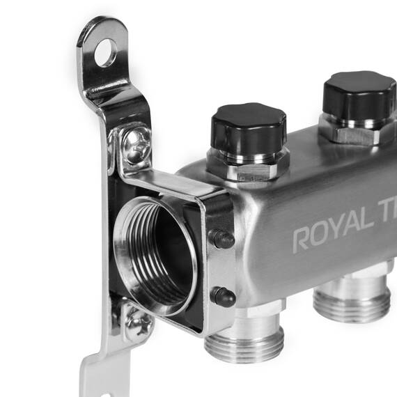 Коллектор Royal Thermo нерж. в сборе универсальный 1" ВР-3/4" НР с автомат. воздухоотвод-ми 2 вых., фото , изображение 3