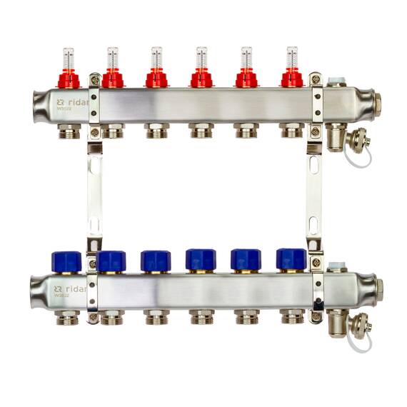 Комплект коллекторов РИДАН SSM-6RF set с расход.,кроншт.,руч. воздух.,слив.кран. и торц.заглуш., фото 