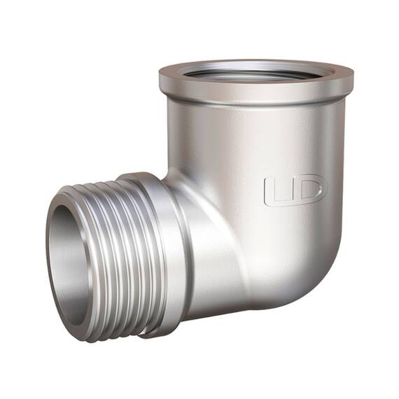 Угольник латунный LD LD Pride DN25 (1") ВР/НР латунь никель БЕЗ БИРКИ, фото 