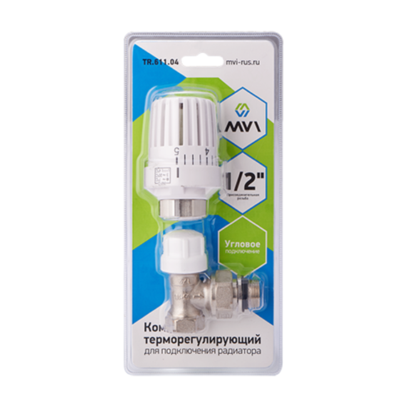 К-т термостатический угловой 2 в 1 (термоголовка и клапан термостатический) 1/2" TR.611.04, фото 