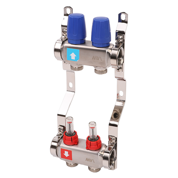 Коллектор из нержавеющей стали в сборе с расходомерами. 1" х 3/4"ЕК 2 вых. MS.502.06, фото 