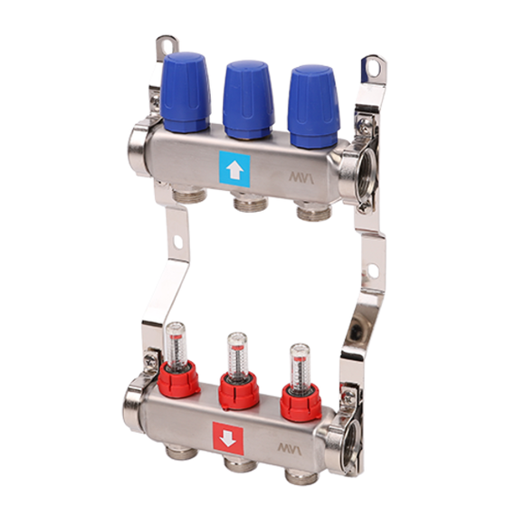 Коллектор из нержавеющей стали в сборе с расходомерами. 1" х 3/4"ЕК 3 вых. MS.503.06, фото 