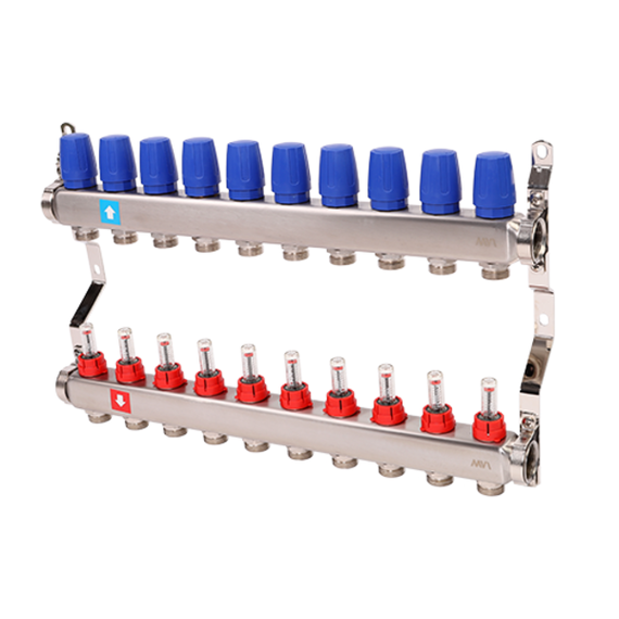 Коллектор из нержавеющей стали в сборе с расходомерами. 1" х 3/4"ЕК 10 вых. MS.510.06, фото 