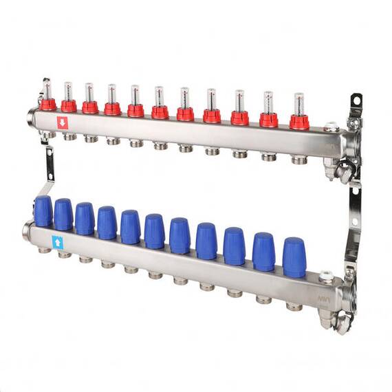 Коллектор с расходомерами, дренажным краном и краном Маевского 1" х 3/4"ЕК 11 вых. MS.711.06, фото 
