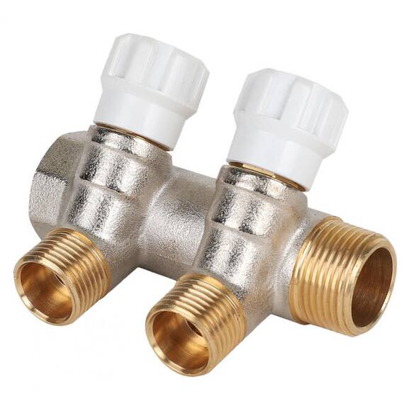 Коллектор латунный с регулирующими вентилями MVI 3/4"x1/2"ЕК 2 вых. MM.402.0504, фото 
