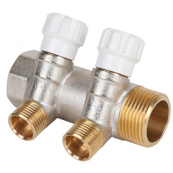 Коллектор латунный с регулирующими вентилями MVI 1"x1/2"ЕК 2 вых. MM.402.0604, фото 