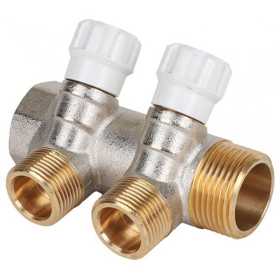 Коллектор латунный с регулирующими вентилями MVI 1"x3/4"ЕК 2 вых. MM.402.0605, фото 
