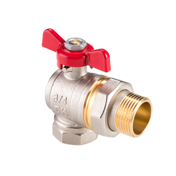 Кран шаровый полнопроходной угловой с полусгоном AquaHit в-н, бабочка 1/2" PN 25  BV.322.04, фото 