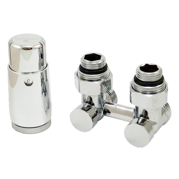 Комплект узла нижнего подкл угловой STANDARD 3/4&amp;quot; (хром) с термоголовкой М30х1,5, ниппеля 1/2&amp;quot;Х3/4&amp;quot;, фото 