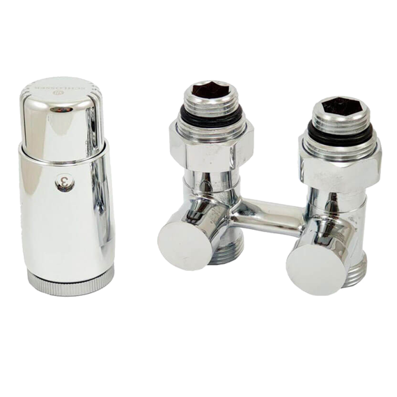 Комплект узла нижнего подкл прямой STANDARD 3/4&amp;quot; (хром) с термоголовкой М30х1,5, ниппеля 1/2&amp;quot;Х3/4&amp;quot;, фото 